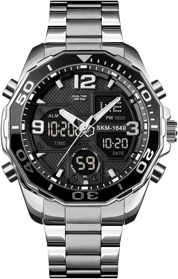 Black Watch Chronograph Digital Analog sky tendency Stainless Steel Wrist Watch for Men/Gents Waterproof VIGOROSO Mens Watches Multi Times Military 