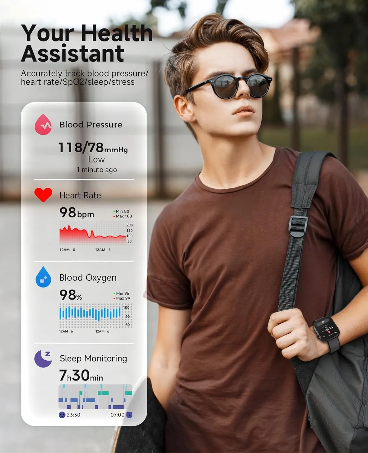 Blood Oxygen Sleep Monitoring, 3ATM Waterproof Fitness Tracker, 1.99" AMOLED Display, Bluetooth photograph protectionist cafeteria call Smartwatch Compatible with Android and iOS Smart Watch for Men, Blood Pressure Monitor Heart Rate 