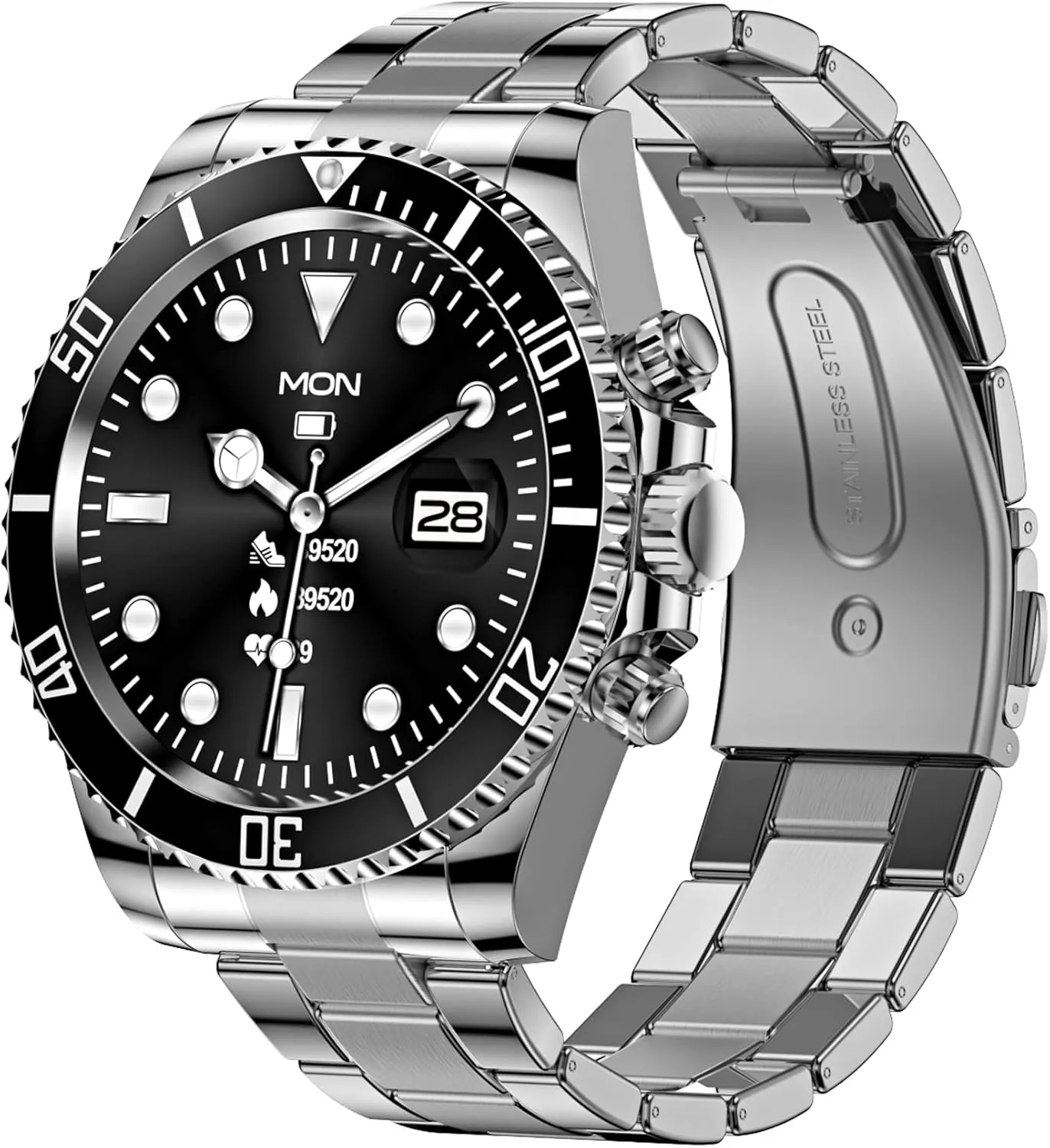 Bluetooth Stainless Steel Fitness Watch Men grace mitigate Smart Watches for Men (Black) Smart Watch for Android Phones Answer Make Calls SMS Reminder Smartwatch Compatible iPhone 