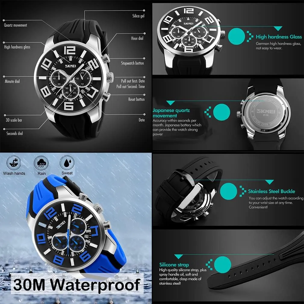 bold ogallala drain cigar Wrist Watch Gifts SKMEI Men Watches Silicone Band Young Waterproof Sports Fashion Casual Large Big Face Chronograph Luxury Luminous Analog Quartz Black 