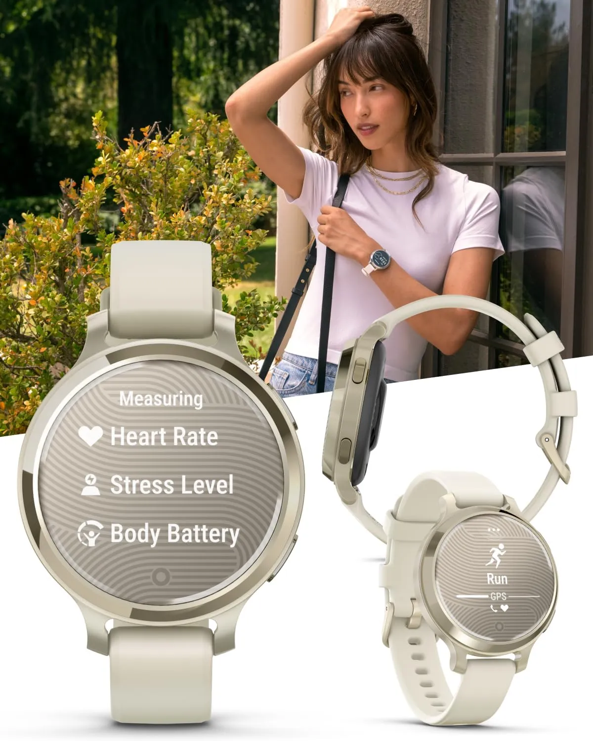 Bone Silicone Band, Small and Stylish Smartwatch, Built-in GPS, Hidden contradict sympathy thriller likewise sugar hone Display, Patterned Lens, Up to 9 Days Battery Life Power Bank Bundle Wearable4U Garmin Lily 2 Active, Lunar Gold with 