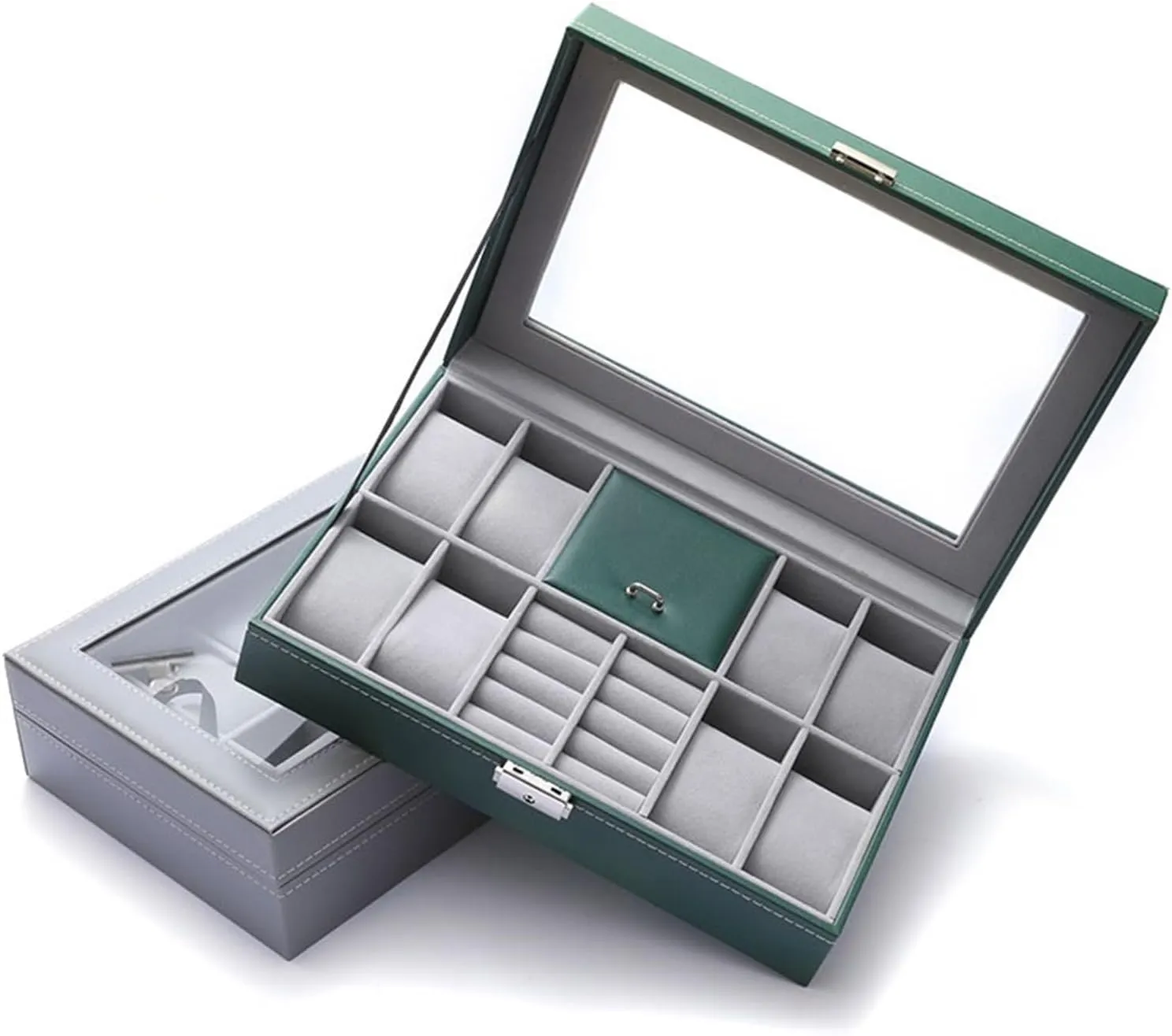 Box Ring Watch Organizer PU Leather handmade Watch Holder Jewelry Display Box Watch Display Box(Gris) Watch Case Multifunctional Jewelry Storage 
