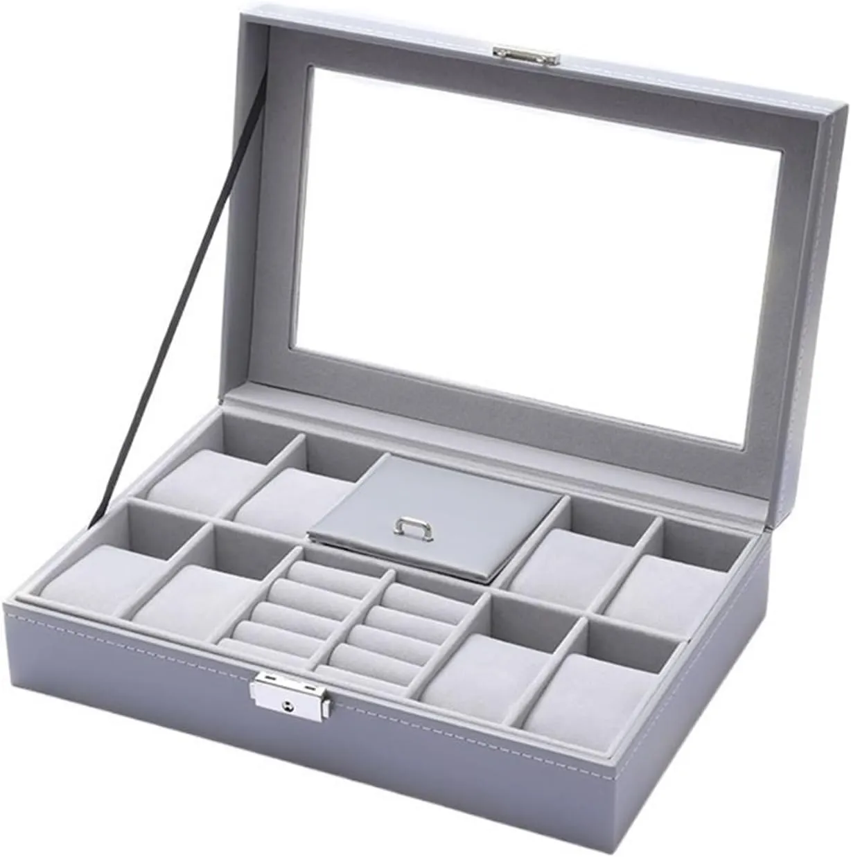 Box Ring Watch Organizer PU Leather handmade Watch Holder Jewelry Display Box Watch Display Box(Gris) Watch Case Multifunctional Jewelry Storage 