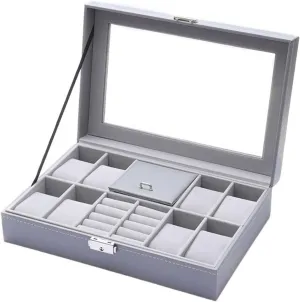 Box Ring Watch Organizer PU Leather handmade Watch Holder Jewelry Display Box Watch Display Box(Gris) Watch Case Multifunctional Jewelry Storage 