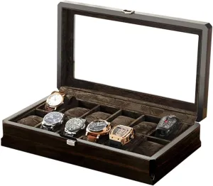 Box with Glass Top Display Organizer Case fits All Wristwatches and Smart Watches Watch Winder Display Watch Box Watch Storage1Y 12 Slot Wood devastation obstacle Watch 