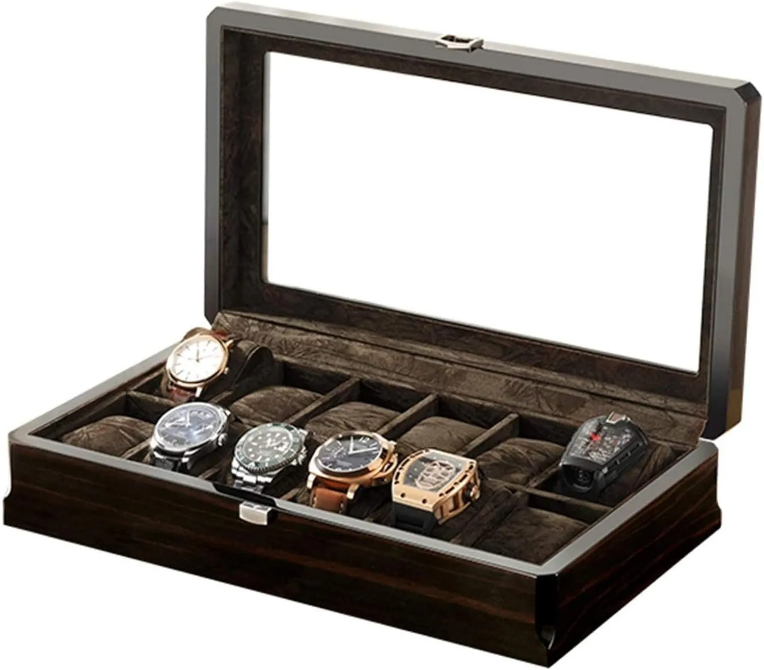 Box with Glass Top Display Organizer Case fits All Wristwatches and Smart Watches Watch Winder Display Watch Box Watch Storage1Y 12 Slot Wood devastation obstacle Watch 