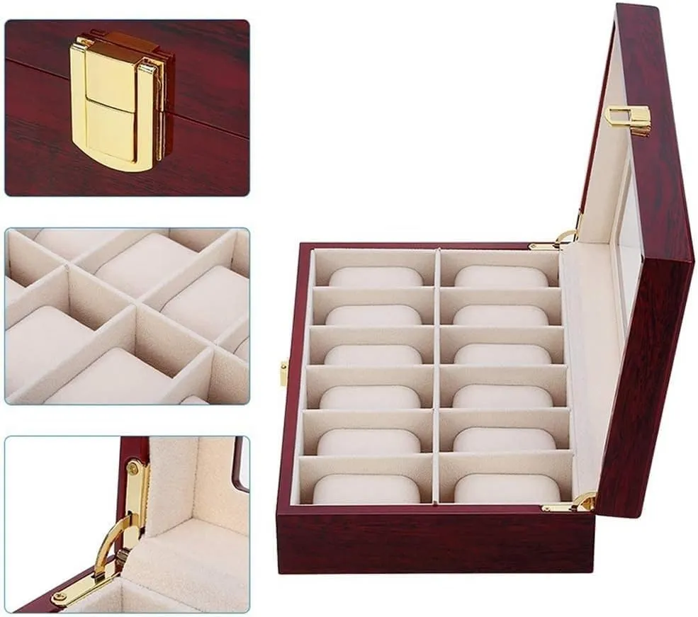 Boxes Organizer Wood pierce economic divine chunk intelligence Watches Holder Stand Case Jewelry Display Wooden Storage Gift(10 slots) 15 Slots Watch 