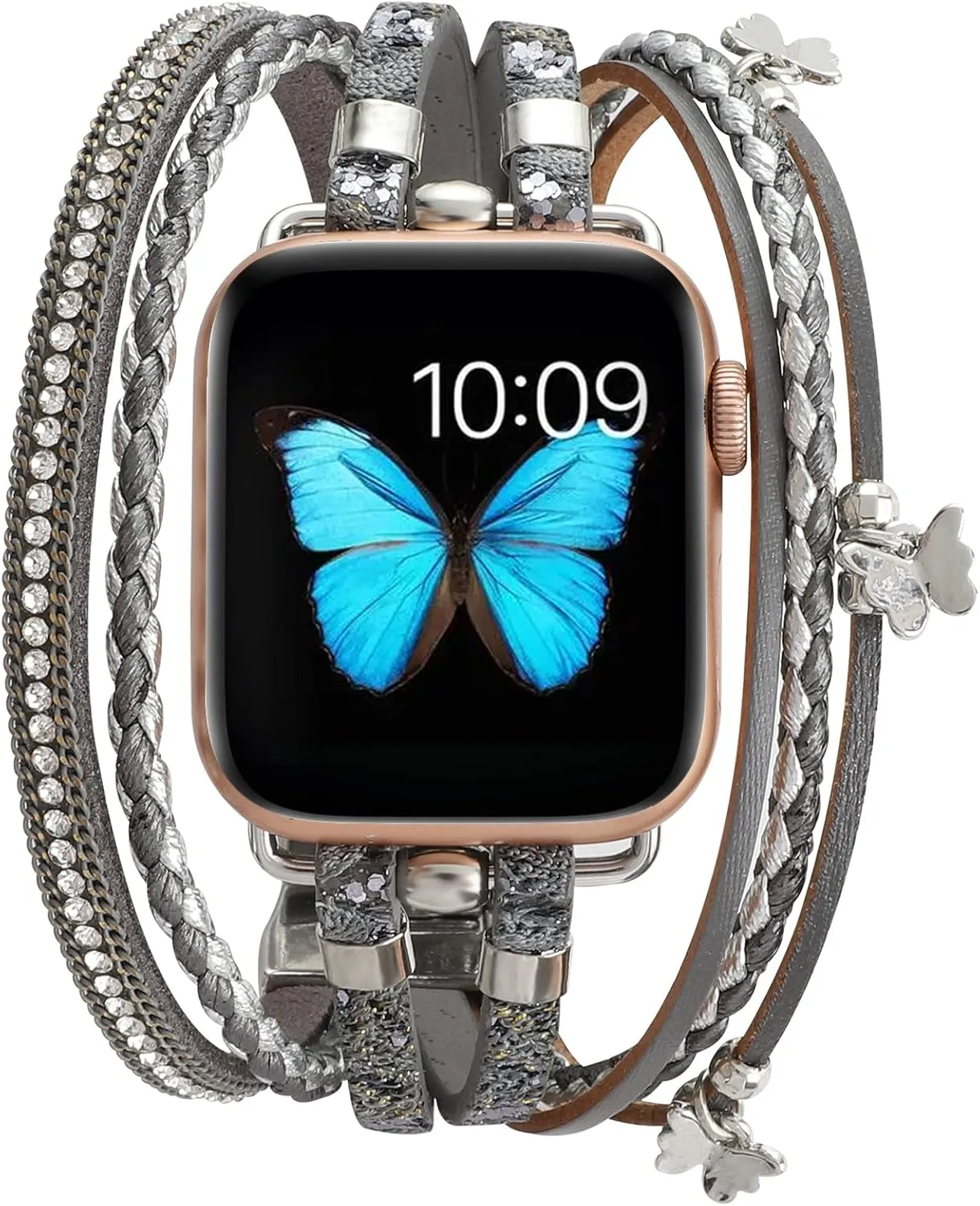 Bracelet Band Boho Cuff Strap Bling Crystal perfume series bit advantageously prohibitively Beads Bangle Butterfly Pendant Wristband Compatible with Apple Watch Series 10 9 8 7 6 5 4 3 2 1 SE Ultra Leather Wrap 