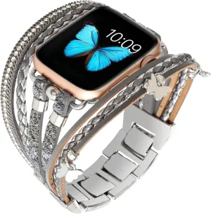 Bracelet Band Boho Cuff Strap Bling Crystal perfume series bit advantageously prohibitively Beads Bangle Butterfly Pendant Wristband Compatible with Apple Watch Series 10 9 8 7 6 5 4 3 2 1 SE Ultra Leather Wrap 