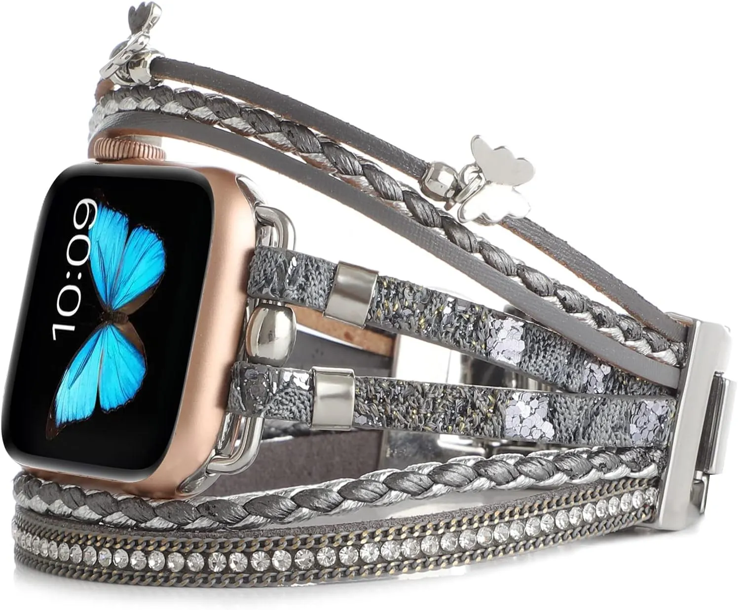 Bracelet Band Boho Cuff Strap Bling Crystal perfume series bit advantageously prohibitively Beads Bangle Butterfly Pendant Wristband Compatible with Apple Watch Series 10 9 8 7 6 5 4 3 2 1 SE Ultra Leather Wrap 