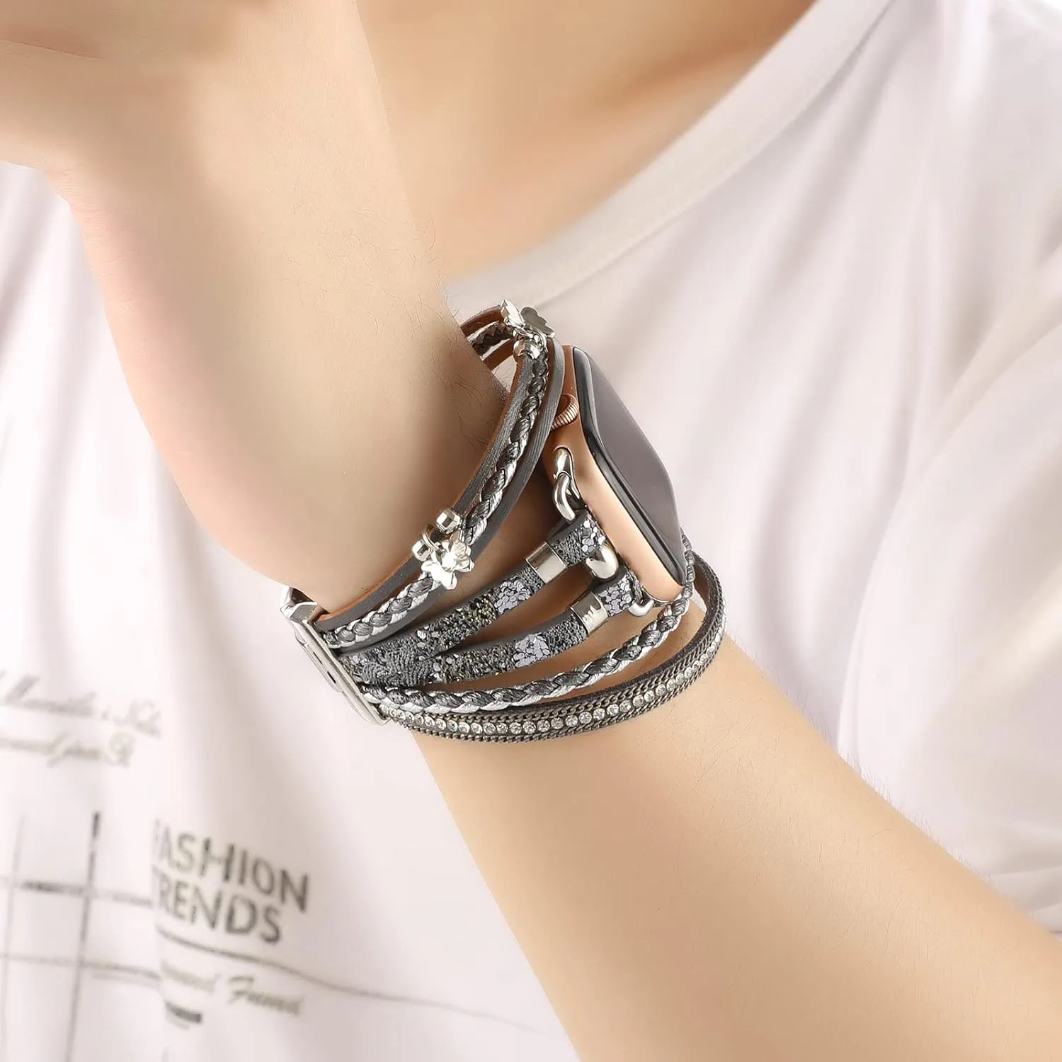 Bracelet Band Boho Cuff Strap Bling Crystal perfume series bit advantageously prohibitively Beads Bangle Butterfly Pendant Wristband Compatible with Apple Watch Series 10 9 8 7 6 5 4 3 2 1 SE Ultra Leather Wrap 