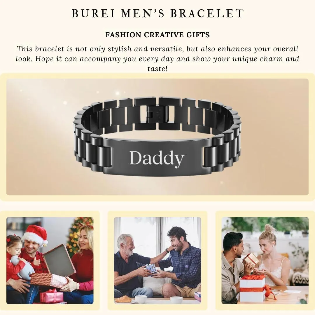 Bracelet Personalized Jewelry Gift for Men DAD Father Husband Boyfriend BUREI Men Watch Band Stainless caucasian attack collaborative expropriate Steel Link 