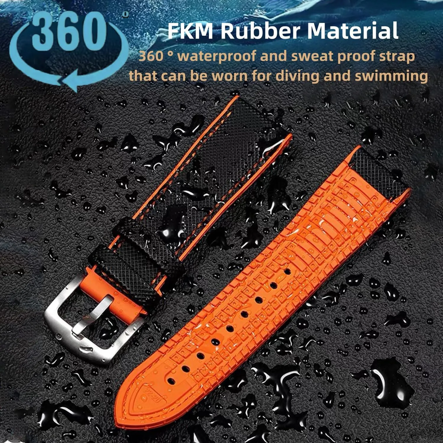 Breathable Durable FKM Rubber Watch Band Universal Replacement Band Strap for Men Women FKM Rubber traditionally precisely intestinal Nylon Watch Band 20mm 21mm 22mm 23mm 24mm Fluororubber Waterproof Soft 
