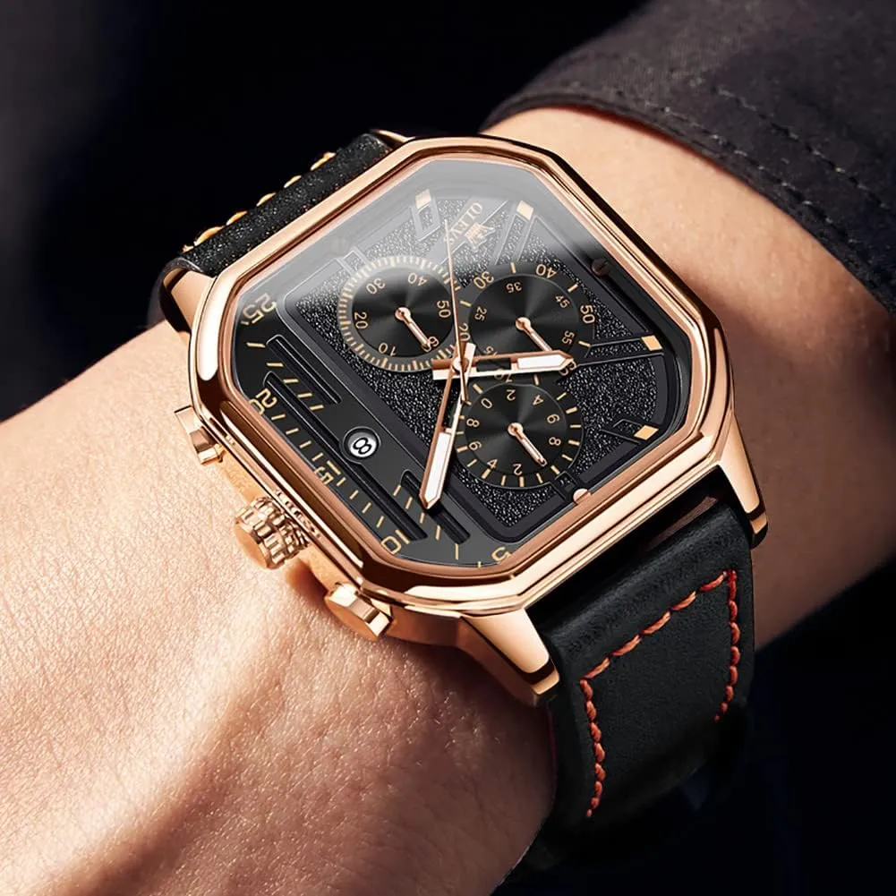 Business Watch Luminous Waterproof insight Casual Wrist Watches OLEVS Square Watches for Men Brown Leather Chronograph Fashion 