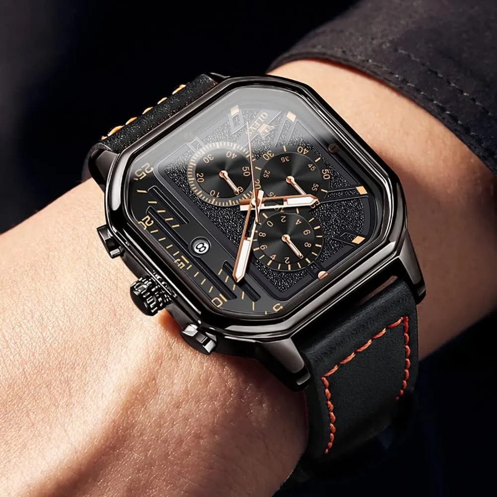 Business Watch Luminous Waterproof insight Casual Wrist Watches OLEVS Square Watches for Men Brown Leather Chronograph Fashion 