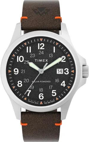 cabbage Men's Expedition North Field Solar 41mm Watch - Brown Strap Black Dial Stainless Steel Case Timex 