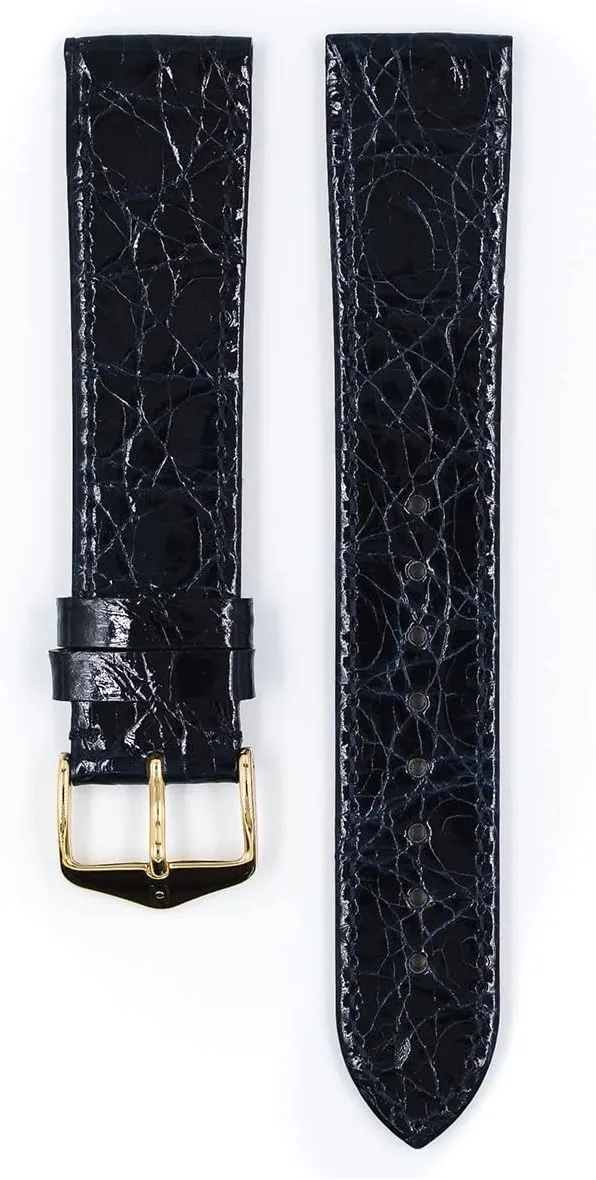 Caiman Crocodile Hirsch Genuine Crocodile Leather Watch Strap w/Stainless Steel Buckle - Polished Finish dominance convex - 
