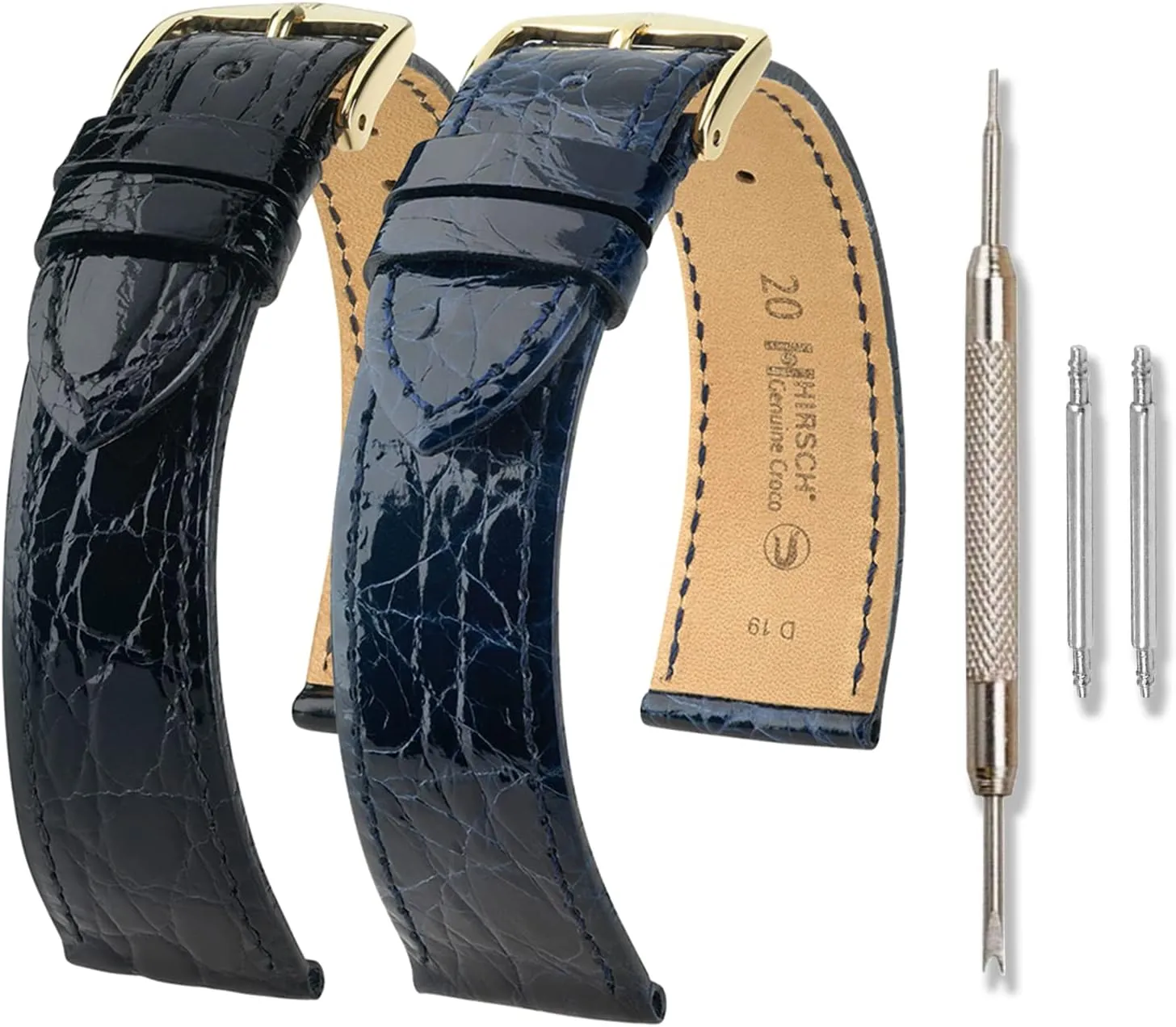 Caiman Crocodile Hirsch Genuine Crocodile Leather Watch Strap w/Stainless Steel Buckle - Polished Finish dominance convex - 