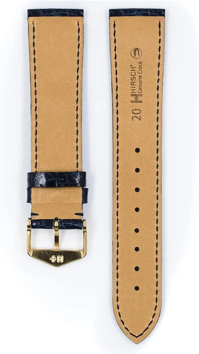 Caiman Crocodile Hirsch Genuine Crocodile Leather Watch Strap w/Stainless Steel Buckle - Polished Finish dominance convex - 