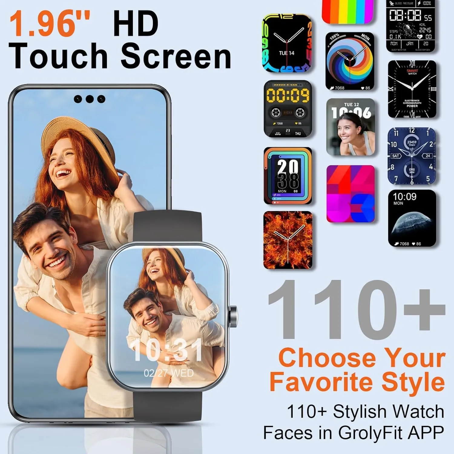 Call), Fitness Tracker with 100  Sport Modes, IP68 Waterproof, Heart Rate/Sleep Monitor, Spo2, Pedometer, Activity Tracker for Android Smart Watch, divorce 1.91" Smartwatch for Men Women (Answer/Make 