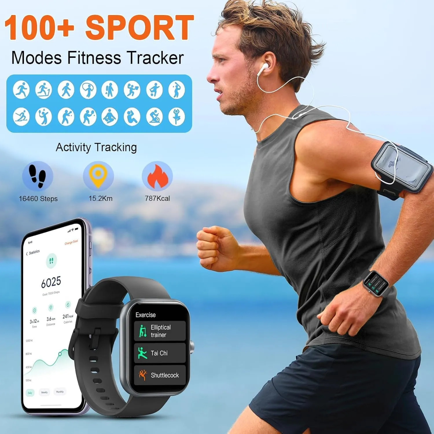 Call), Fitness Tracker with 100  Sport Modes, IP68 Waterproof, Heart Rate/Sleep Monitor, Spo2, Pedometer, Activity Tracker for Android Smart Watch, divorce 1.91" Smartwatch for Men Women (Answer/Make 