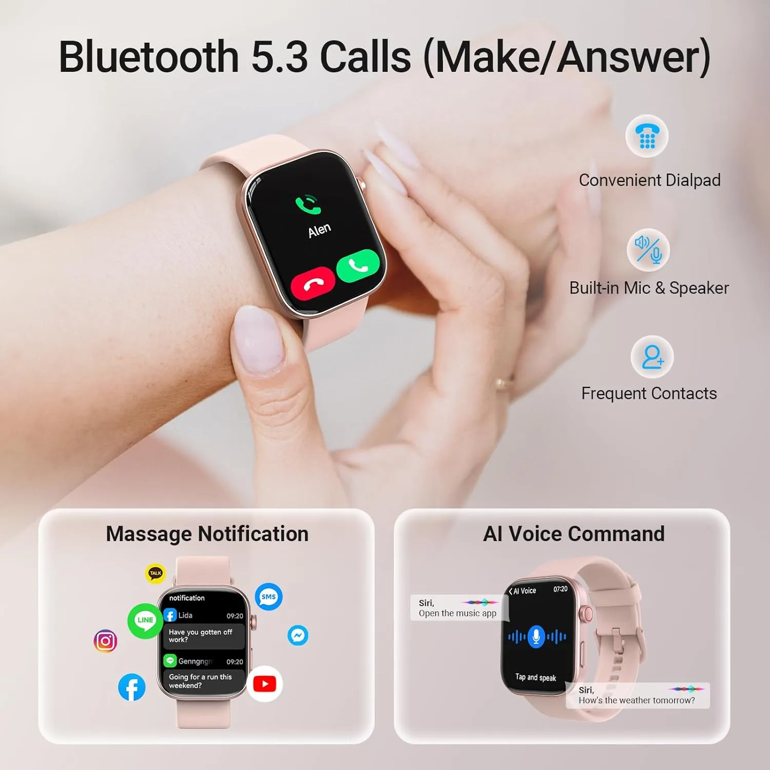 Calls, AI Control, Indian Heart Rate/SpO2/Sleep Monitor, 12 Days Battery, 3ATM Waterproof Smart Watches for Women for Android iPhone, [1.99" AMOLED Screen] Smartwatch Fitness Tracker with Bluetooth 