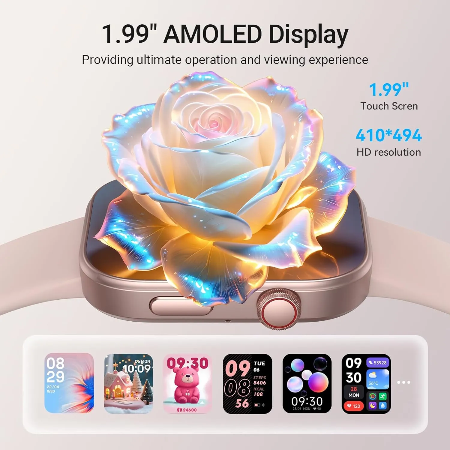 Calls, AI Control, Indian Heart Rate/SpO2/Sleep Monitor, 12 Days Battery, 3ATM Waterproof Smart Watches for Women for Android iPhone, [1.99" AMOLED Screen] Smartwatch Fitness Tracker with Bluetooth 