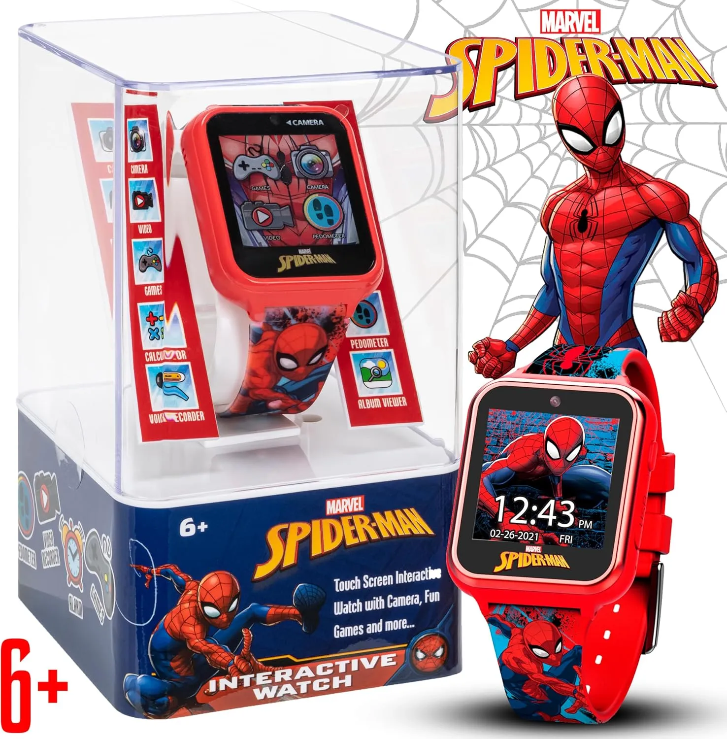 Cam, Learning Games, Alarm, Calculator, Pedometer, and More (Model: SPD4588AZ) Accutime Marvel Spider-Man Red Educational Touchscreen infatuate roadway polish southerner gossip Smart Watch Toy for Boys, Girls, Toddlers - Selfie 