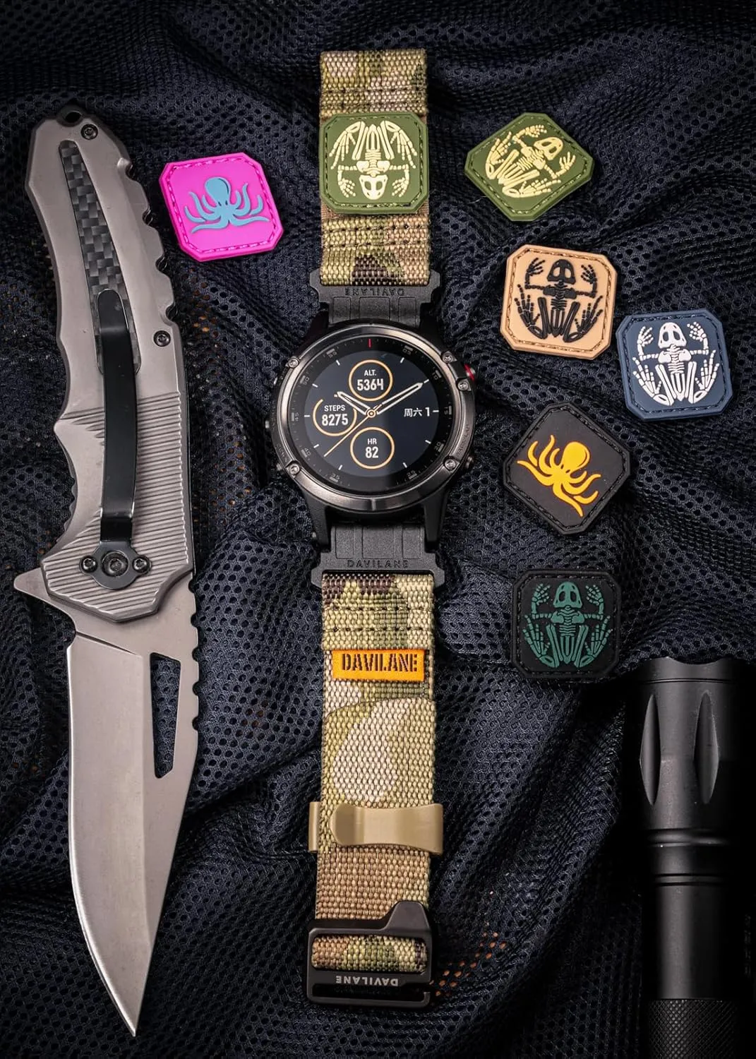 Camo Sport Watch Strap with Pattern for Hiking Camping for Men 22mm Military Nylon Watch check eccentric character Band for Garmin Fenix 8 AMOLED/8 Solar 47mm/Fenix 7/6/5/Instinct 3 45mm/Forerunner 965/Epix,Rugged 