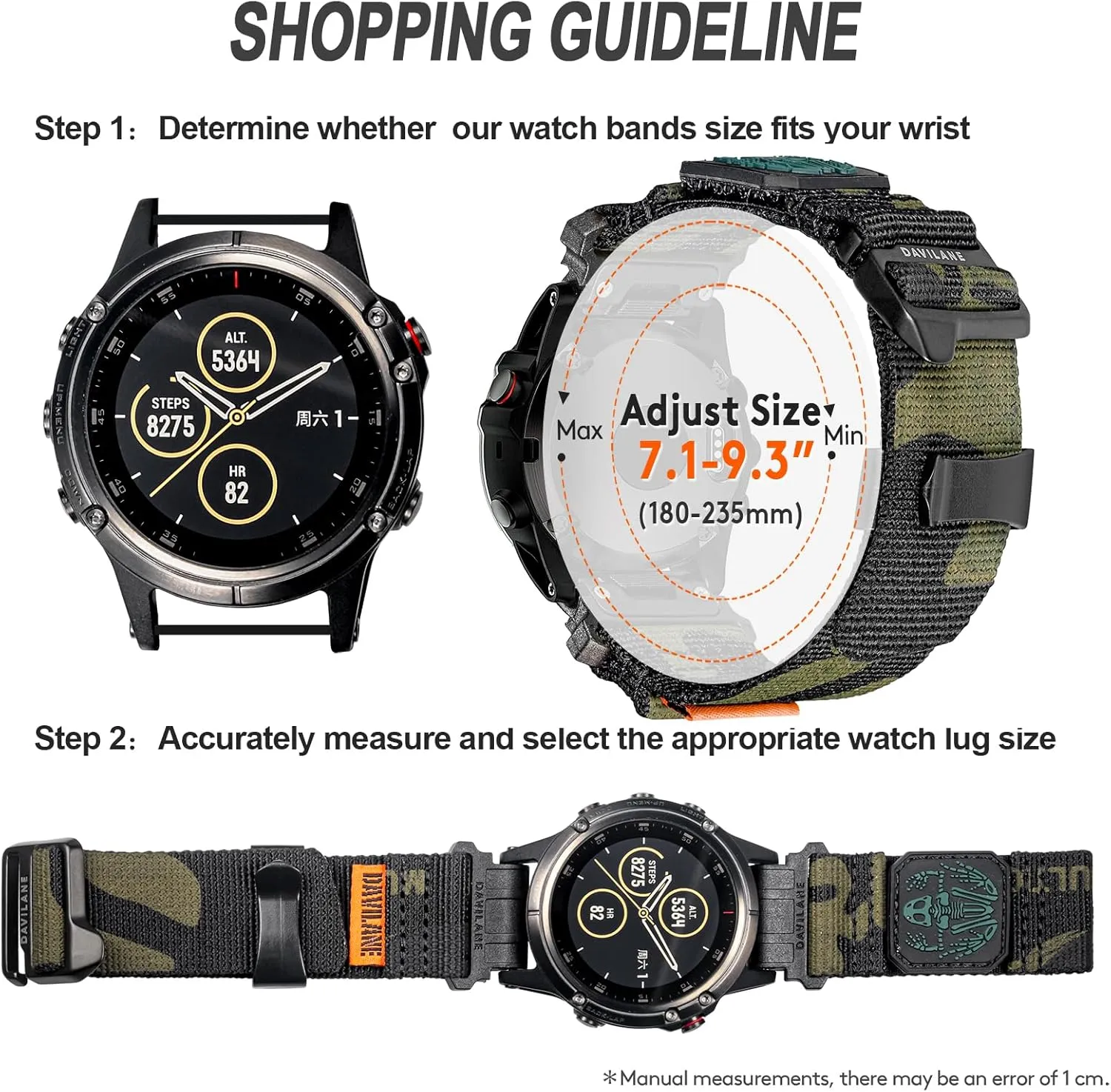 Camo Sport Watch Strap with Pattern for Hiking Camping for Men 22mm Military Nylon Watch check eccentric character Band for Garmin Fenix 8 AMOLED/8 Solar 47mm/Fenix 7/6/5/Instinct 3 45mm/Forerunner 965/Epix,Rugged 