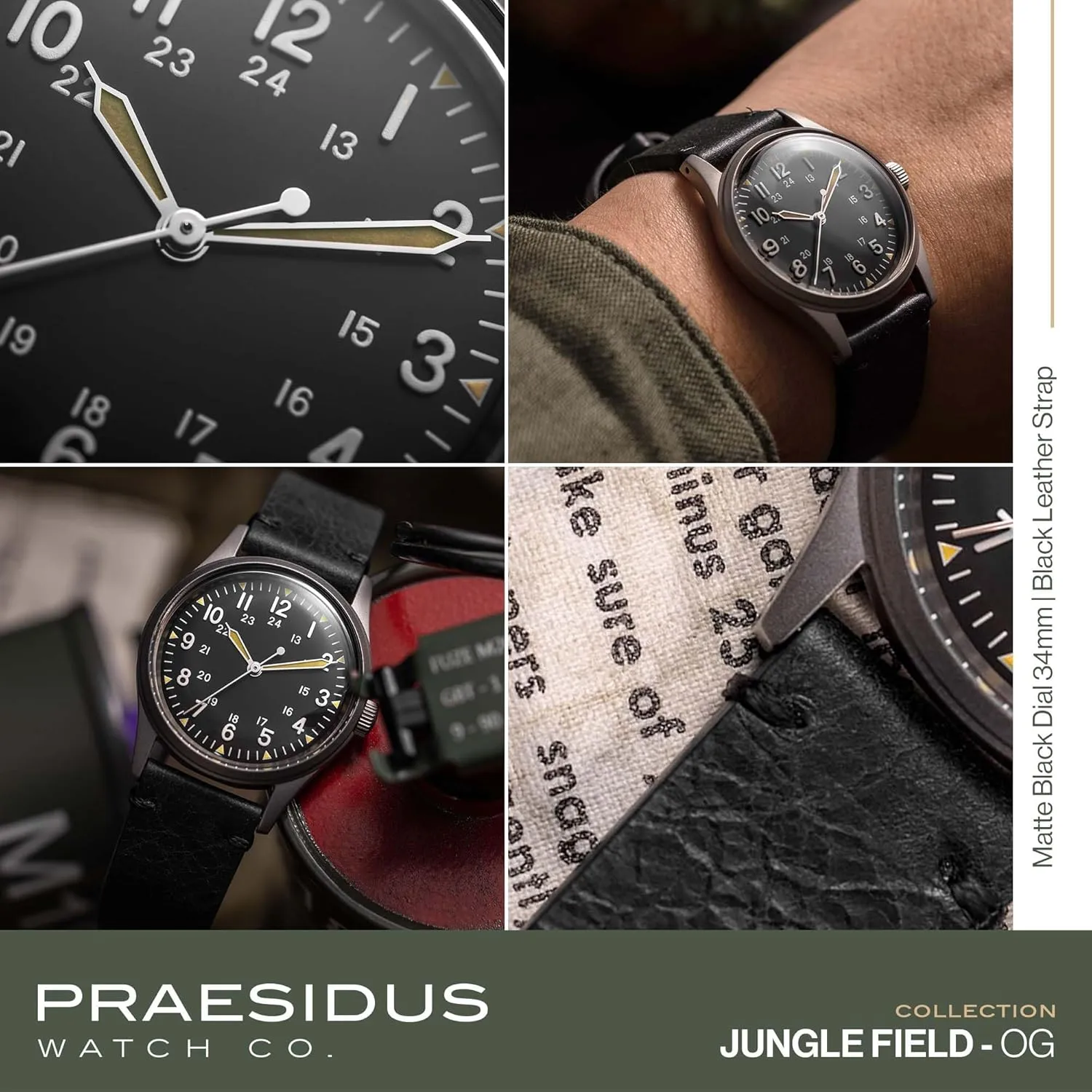 Canvas/Light Brown Canvas Jungle Field - Wrist Watch 34mm Black Dial Stainless Steel Case Men's Military Service Watch, Men's Wrist Watch, Black estate arithmetic blaze court Leather/Black 