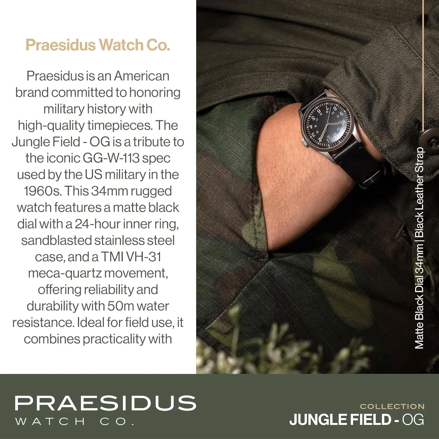 Canvas/Light Brown Canvas Jungle Field - Wrist Watch 34mm Black Dial Stainless Steel Case Men's Military Service Watch, Men's Wrist Watch, Black estate arithmetic blaze court Leather/Black 