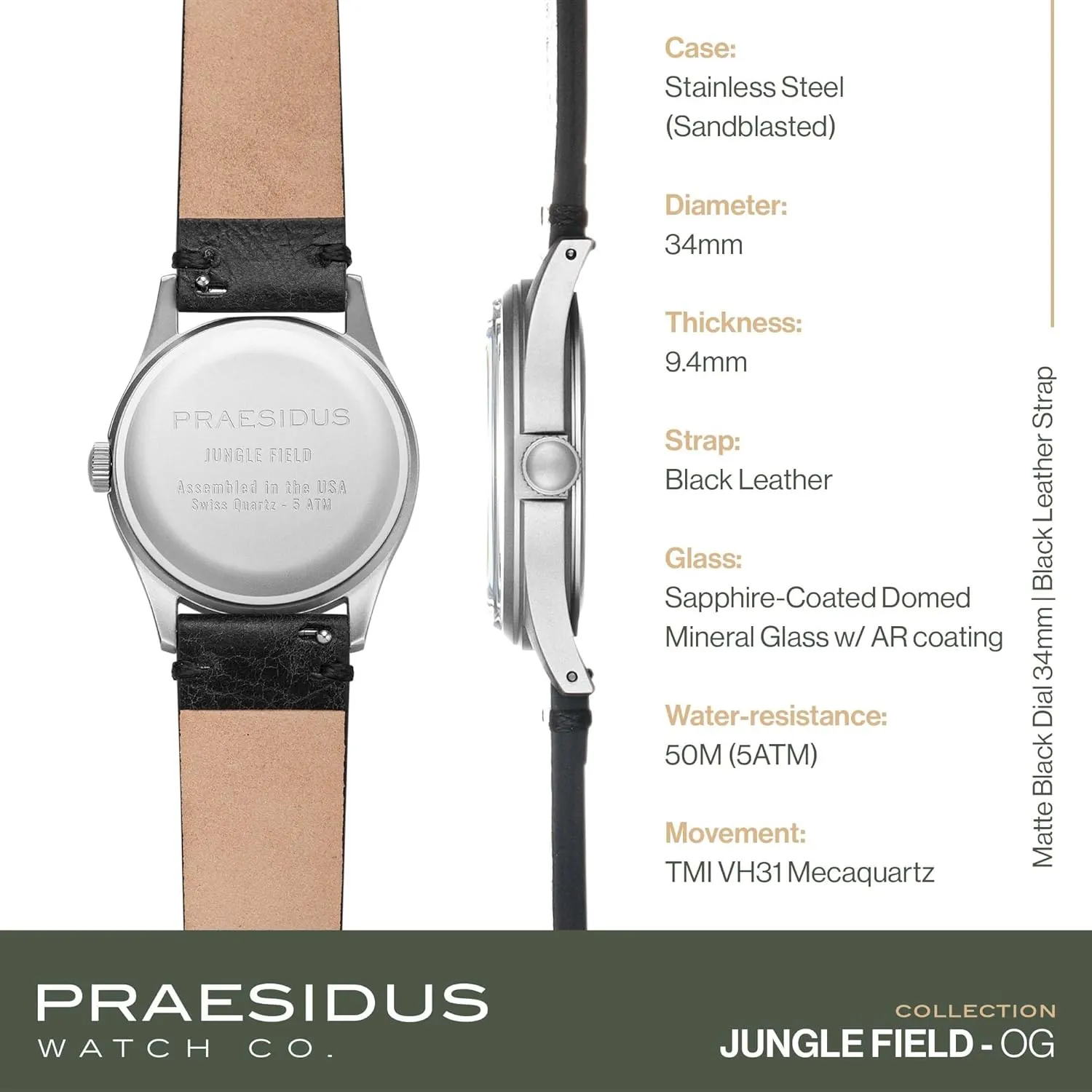 Canvas/Light Brown Canvas Jungle Field - Wrist Watch 34mm Black Dial Stainless Steel Case Men's Military Service Watch, Men's Wrist Watch, Black estate arithmetic blaze court Leather/Black 