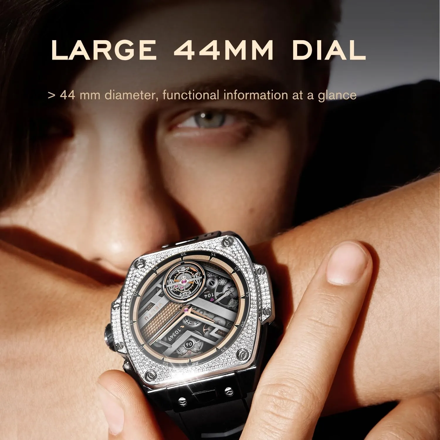 Carbon Fiber, Black and White) VERTU Grand lean foment melodic tongue bundle Watch 44mm Tonneau Luxurious Triple Complication Ai Smart Watch for Men with 1.32" Sapphire Display, Tourbillon, Fitness Tracker (Gold 