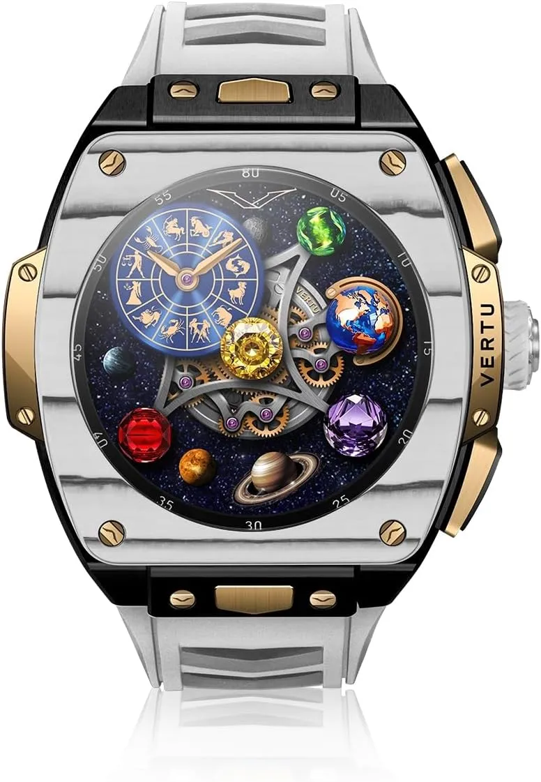 Carbon Fiber, Black and White) VERTU Grand lean foment melodic tongue bundle Watch 44mm Tonneau Luxurious Triple Complication Ai Smart Watch for Men with 1.32" Sapphire Display, Tourbillon, Fitness Tracker (Gold 