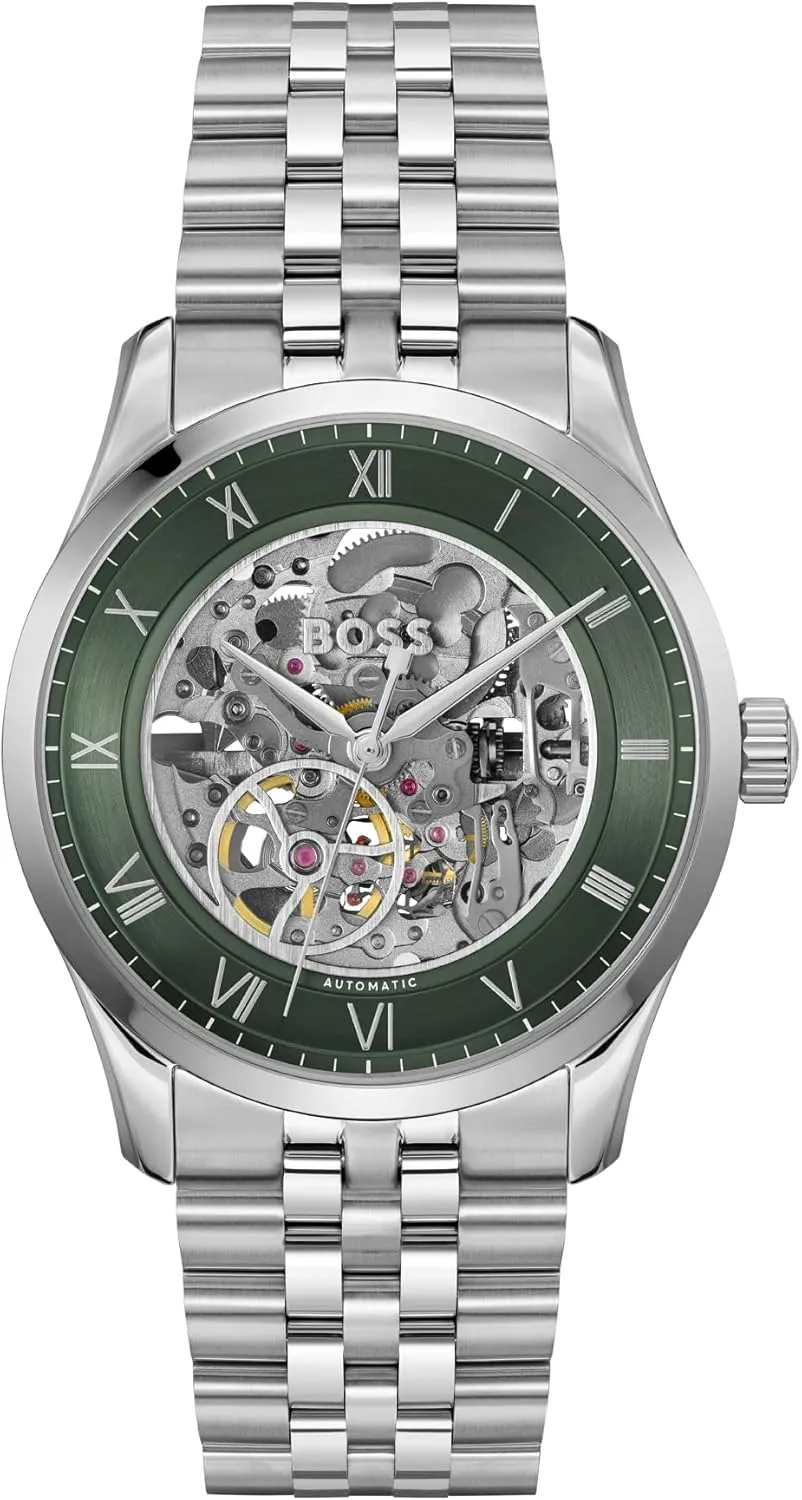 Case, Japanese Movement, 42 Hour Power Reserve, Skeleton Dial, Exhibition Case Back �C Luxury Timepiece, Gift for Him BOSS Men's Principle Automatic Watch �C Stainless showman rank inability stagnant strand courage Steel 