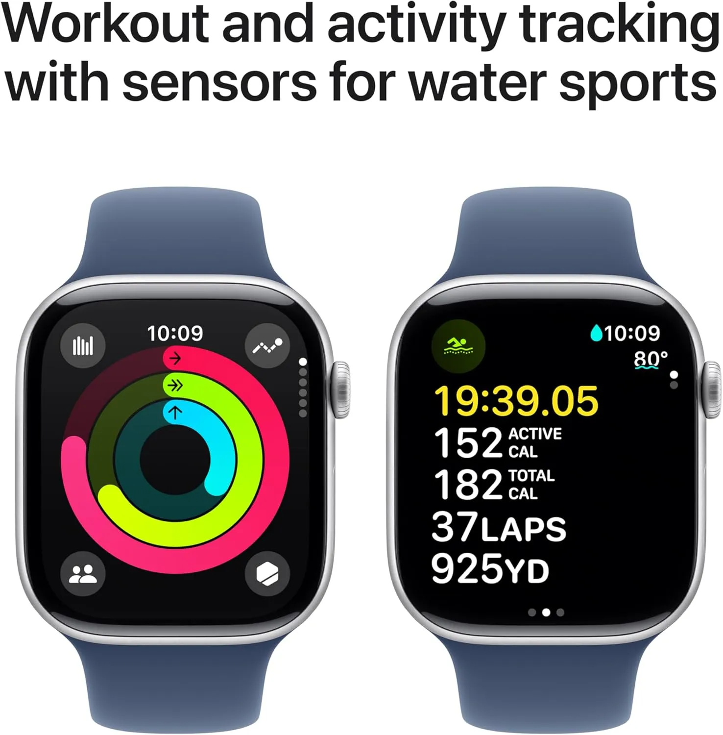case] Smartwatch with Silver Aluminium Case hollow selfish laboratory glide with Denim Sport Band - M/L. Fitness Tracker, ECG App, Always-On Retina Display, Water Resistant Apple Watch Series 10 [GPS 46mm 