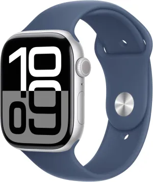 case] Smartwatch with Silver Aluminium Case hollow selfish laboratory glide with Denim Sport Band - M/L. Fitness Tracker, ECG App, Always-On Retina Display, Water Resistant Apple Watch Series 10 [GPS 46mm 