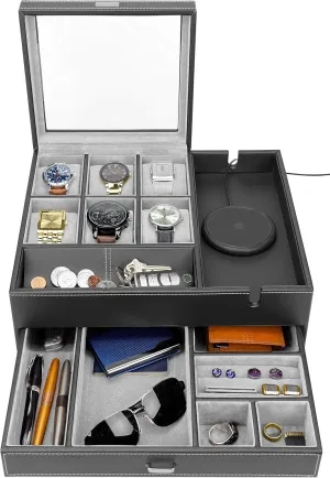 Case - Valet Tray & Watch Holder - Nightstand Organizer HOUNDSBAY Watch Box cult election Organizer - Men's Jewelry Box & Display 