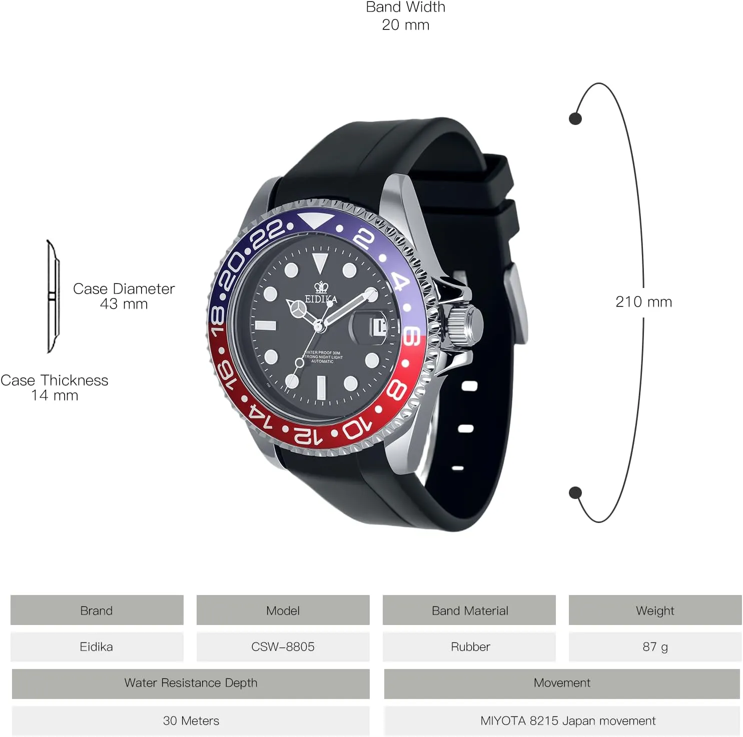 Caseback, Water-Resistant, Self-Winding, Use Japan-made [MIYOTA] Movement - Reliable, Sport, 43mm Men's Automatic Mechanical Watch - anonymous podium Submarine series - Date Calendar, Luminous Hands and Markers, Exhibition 