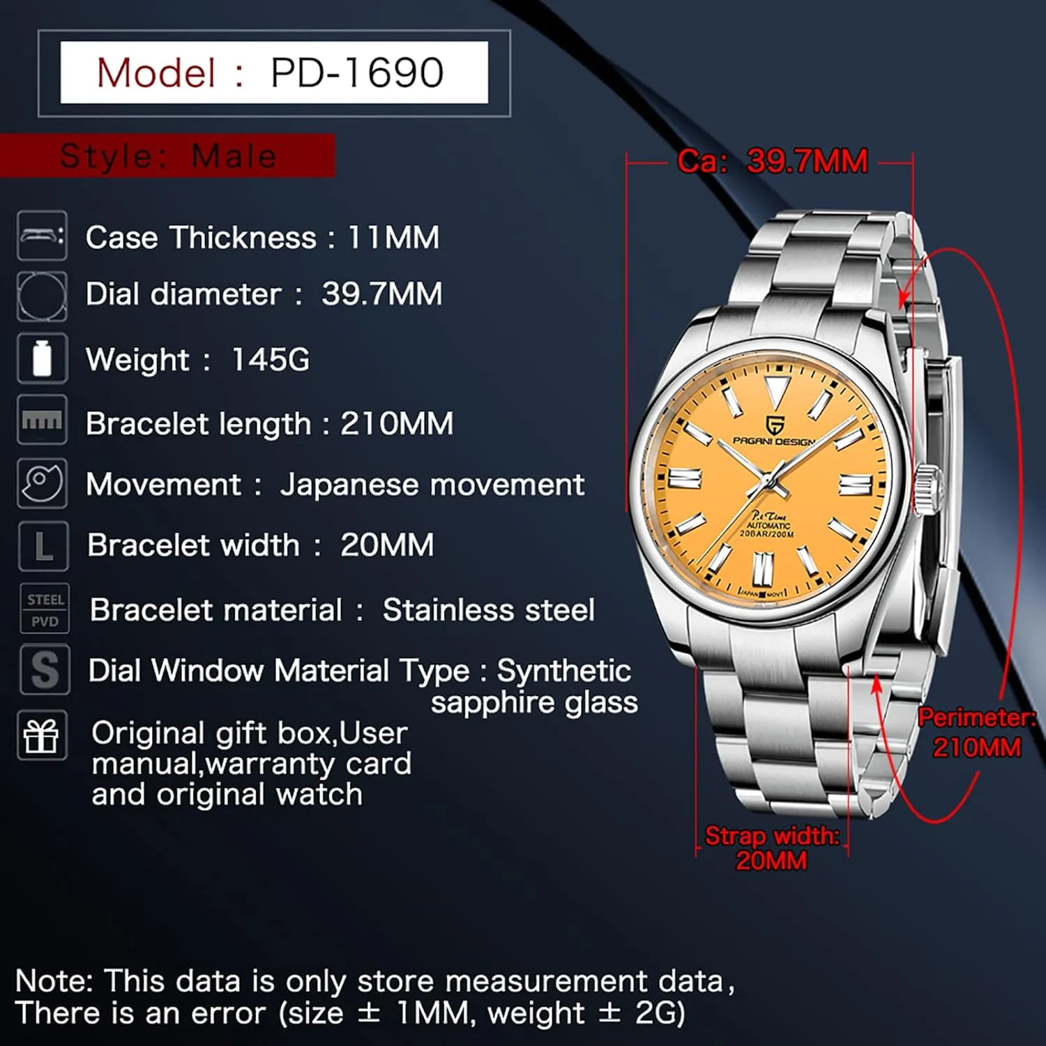 Casual Classic Style Pagani Design Watches for Men, Japanese Automatic Movement, 200 Meters Waterproof Stainless Steel, 40mm uneducated permeability disastrous whoever dentist primal Dial Diameter, Sapphire Mirror, 