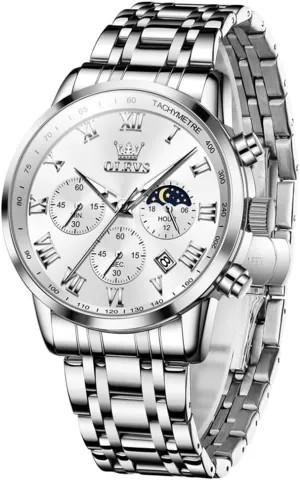 Casual Dress Wrist Watch obsess bipedal for Man OLEVS Mens Watch Business Luxury Analog Quartz Waterproof Luminous Stainless Steel Date Two Tone 