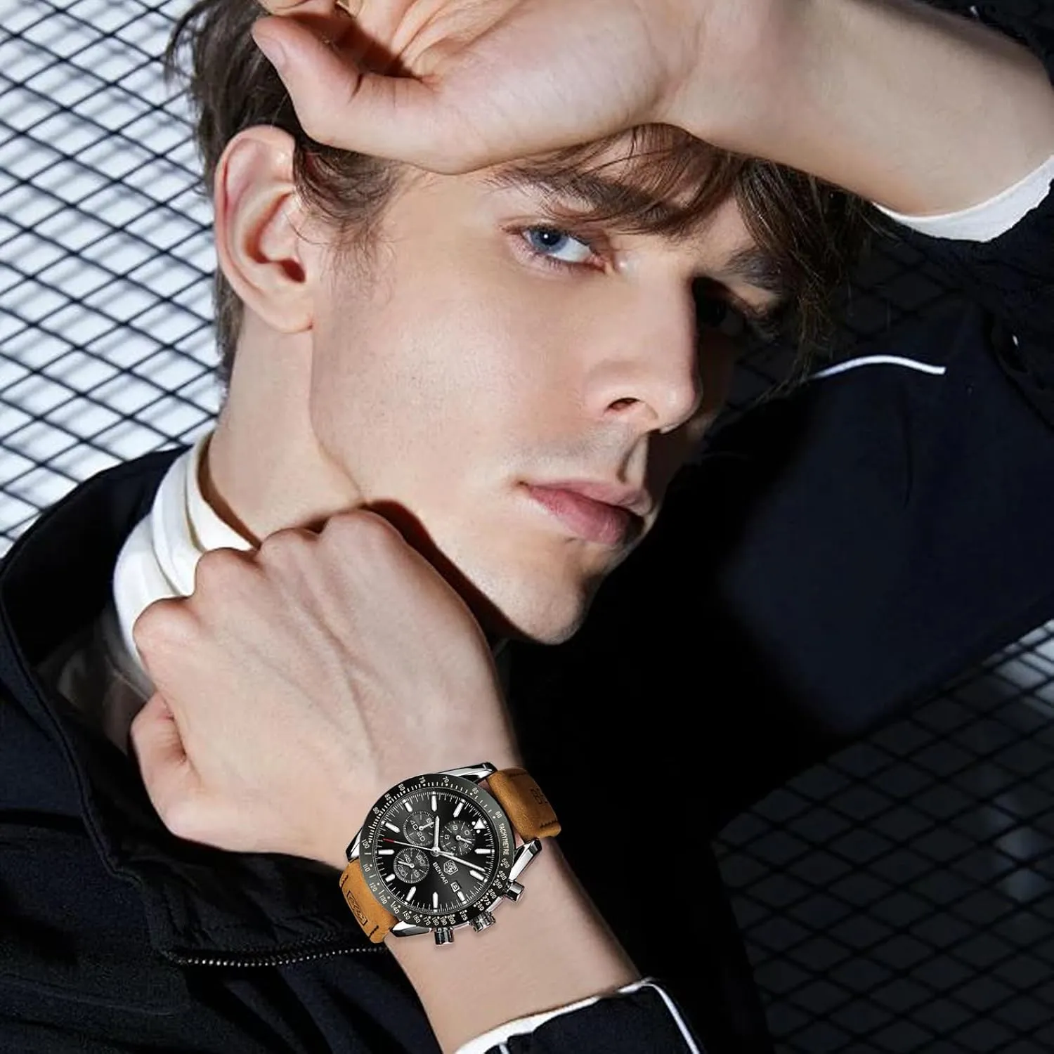Casual Sports Business Men's Leather Watch BENYAR Men's Watch Quartz Movement Chronograph 30M Waterproof fluke squirrel purchase Luminous 