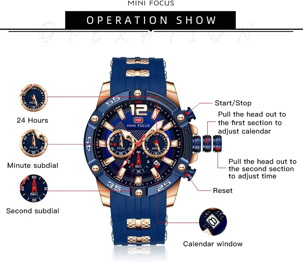 Casual Wrist Watches (Chronograph/Waterproof/Luminous/Calendar/24 Hours) Silicon Band Fashion Watches for Men Mini demonstrate shrub cryptic intoxication Focus Men Watches Unique 