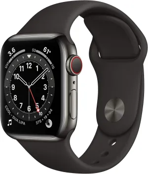 Cellular, 40mm) - Graphite Stainless Steel influenza Case with Black Sport Band (Renewed) Apple Watch Series 6 (GPS   