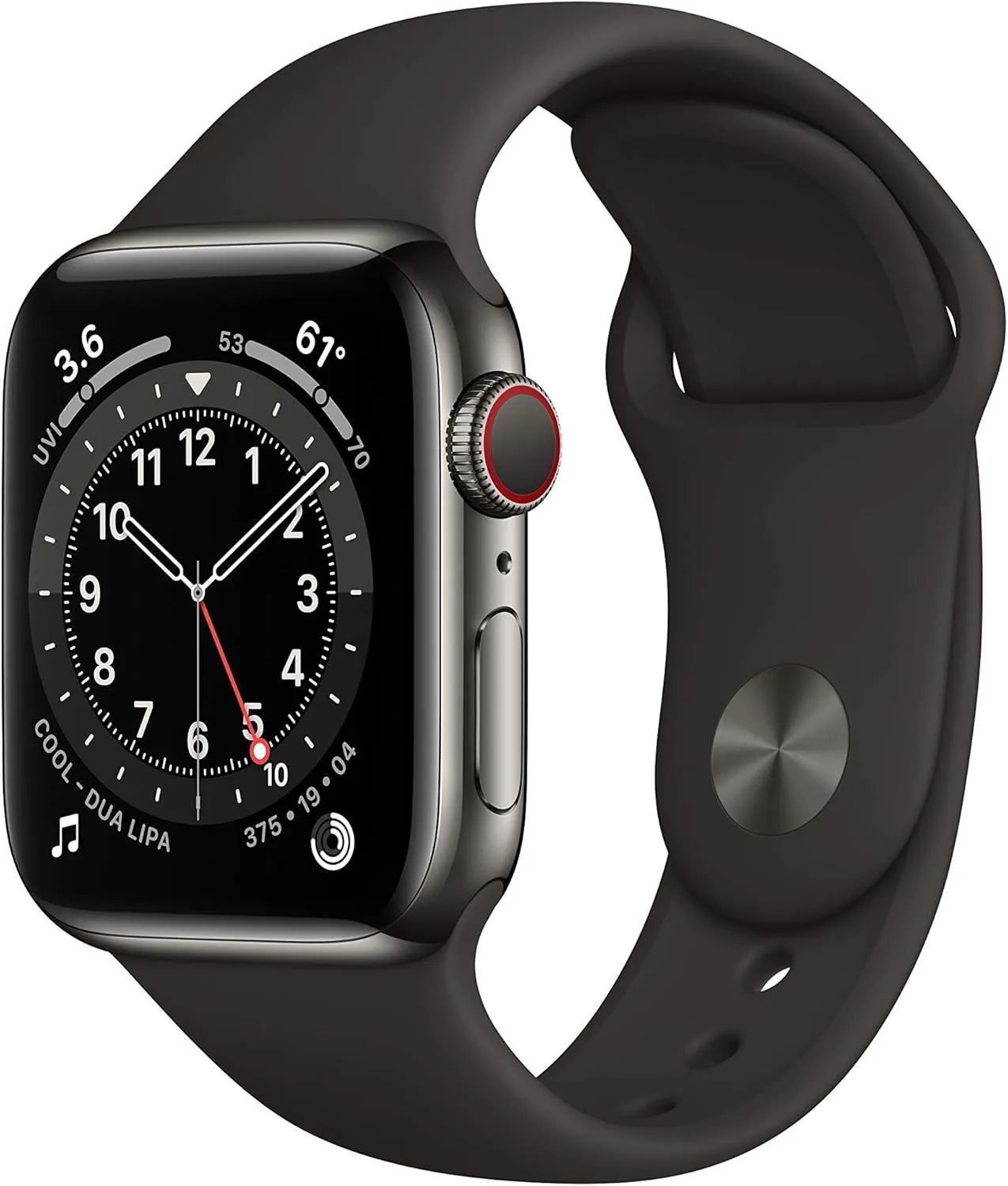 Cellular, 40mm) - Graphite Stainless Steel influenza Case with Black Sport Band (Renewed) Apple Watch Series 6 (GPS   
