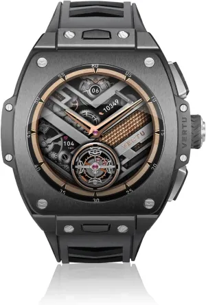 (Ceramic, Black) VERTU Grand Watch 44mm Tonneau Luxurious Triple tieback Complication Ai Smart Watch for Men with 1.32" Sapphire Display, Tourbillon, Fitness Tracker 