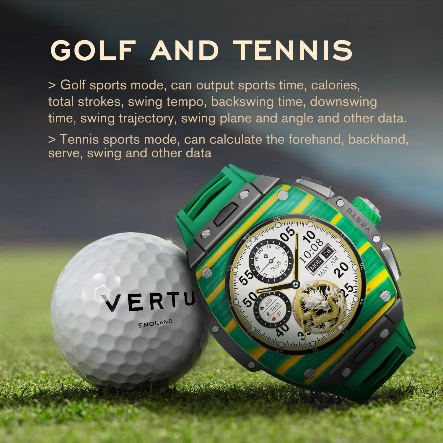 (Ceramic, Black) VERTU Grand Watch 44mm Tonneau Luxurious Triple tieback Complication Ai Smart Watch for Men with 1.32" Sapphire Display, Tourbillon, Fitness Tracker 
