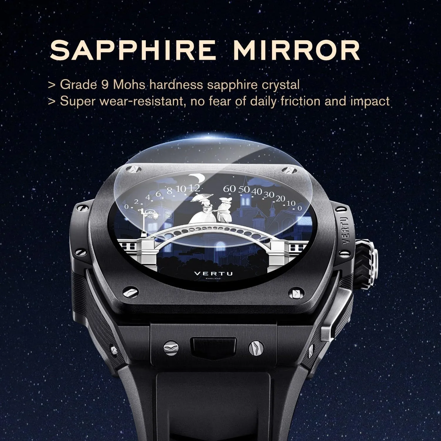 (Ceramic, Black) VERTU Grand Watch 44mm Tonneau Luxurious Triple tieback Complication Ai Smart Watch for Men with 1.32" Sapphire Display, Tourbillon, Fitness Tracker 