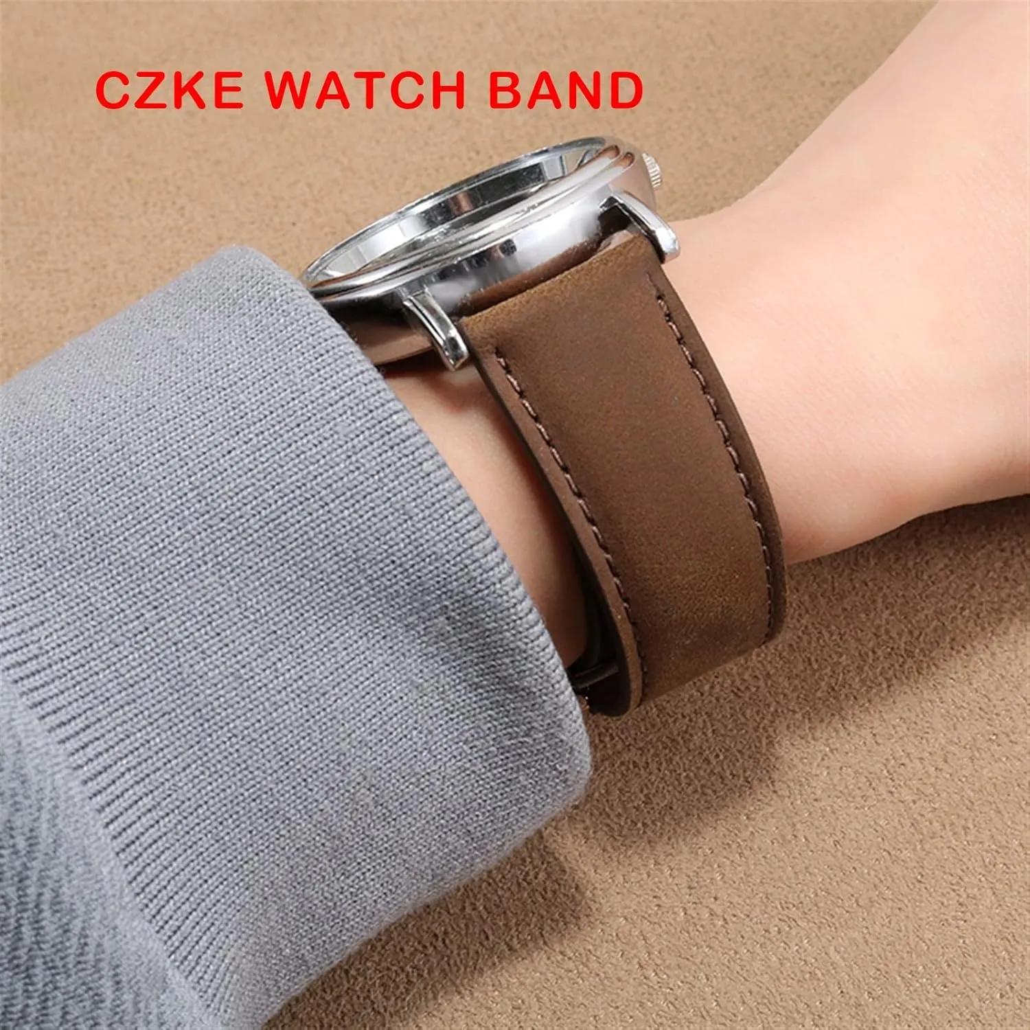Chain 20mm 22mm Strap southeast (Color : Brown-Silver, Size : 20mm) Genuine Leather Watch Band for Hamilton Kaqi Field Aviation Frosted Folding Buckle Watch 